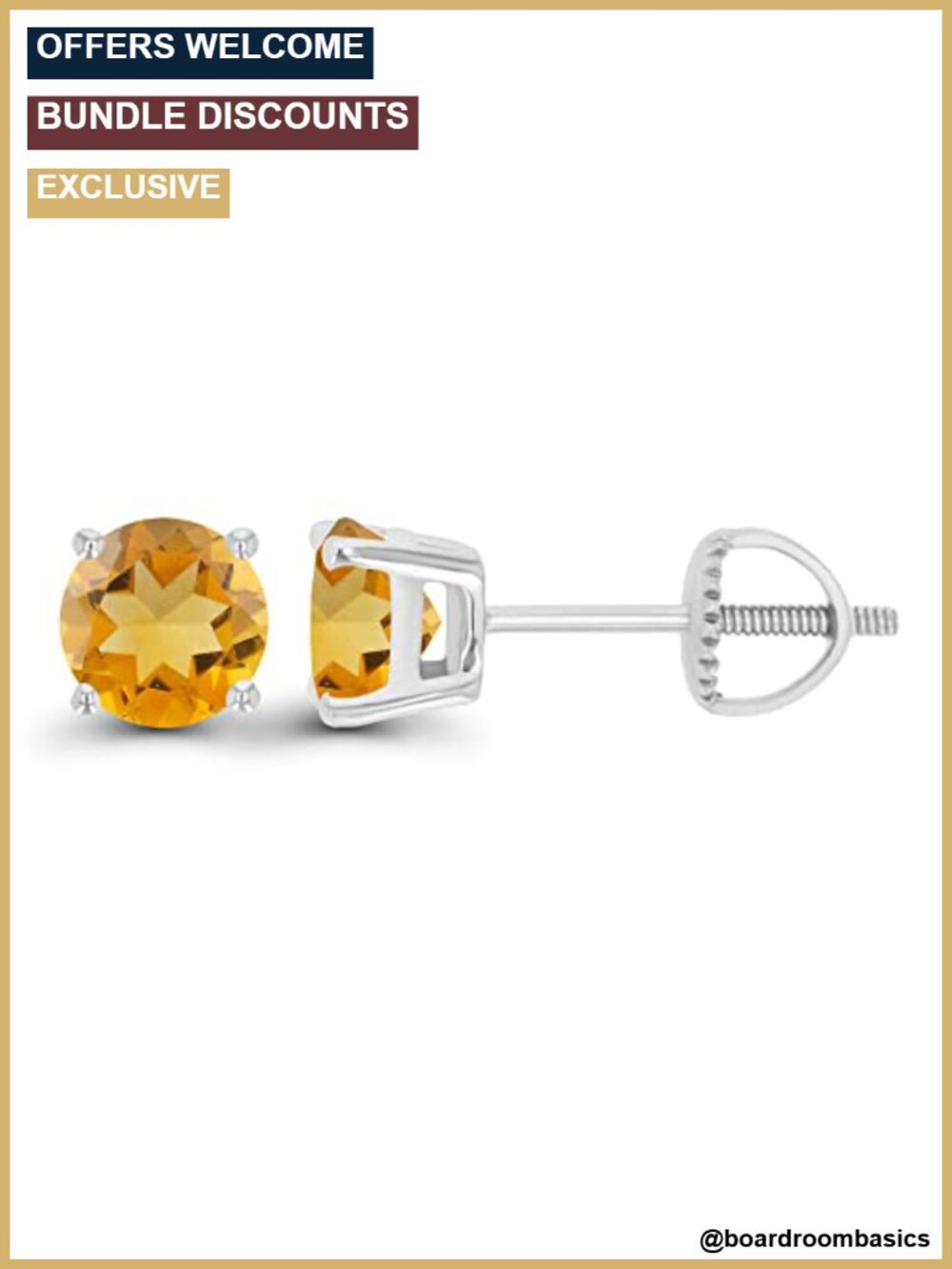 14K Gold Plated 925 Sterling Silver 5mm Citrine Solitaire Screwback Stud